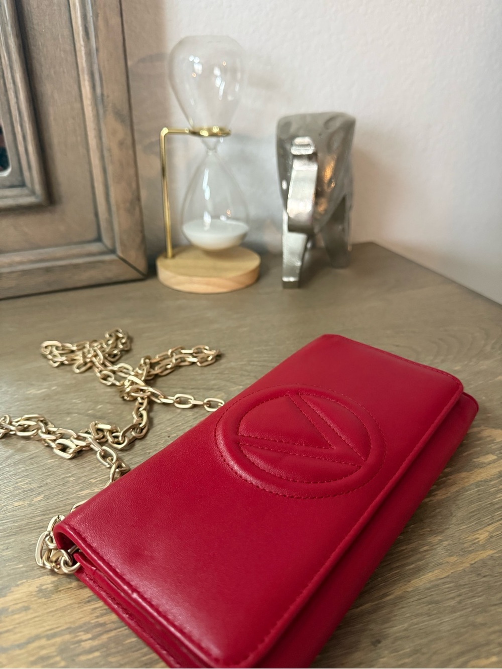 Red Leather Shoulder Chain Wallet - Unbranded